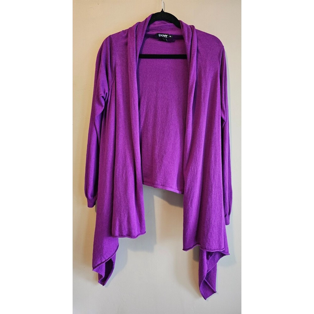 DKNY Open Front Waterfall Cardigan Magenta Purple Women's Size M/L Cashmere Silk